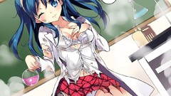 Anime clothes blue hair anime girls blue eyes bra seifuku 
