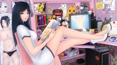 Anime Computers Messy anime girls brunettes uchiha sasuke 