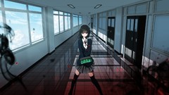 Anime corridor schoolgirls school anime girls uniforms