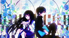 Anime couple Manga anime girls school uniforms bangs black hair 