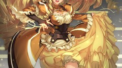 Anime dress armor gloves numbers blondes blush long hair anime 