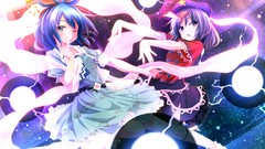 Anime dress blue hair touhou hair bow Midori Chinese clothes 