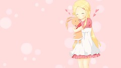 Anime dress Hearts pink background blondes long hair anime 