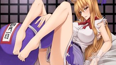 Anime dress horns beds blondes long hair barefoot anime girls 