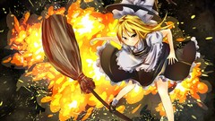 Anime dress long hair yellow eyes touhou kirisame marisa aprons 