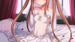 Anime dress red eyes wedding blush long hair anime girls flower 