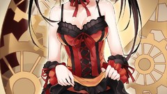 Anime dress stockings anime girls heterochromia black hair 