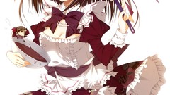 Anime dress white background stockings blush long hair anime 