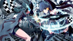 Anime fight blue hair long hair blue eyes black rock shooter 