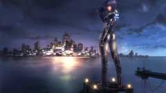 anime girls Anime futuristic purple hair cityscape sky skyline