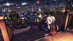 anime girls Anime Valentine's Day Morerin sky sitting alone