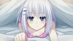Anime girls blue eyes short hair bra gray hair tsunako game cg 