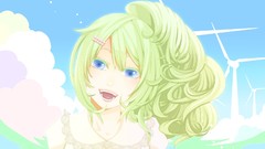 Anime girls blue eyes vocaloid green hair open mouth hair 