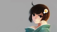 Anime girls brunettes short hair nisemonogatari hair ornaments 