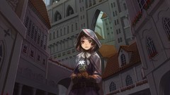 Anime girls cityscapes artwork low-angle shot Esukee