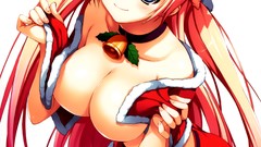 Anime girls cleavage santa claus hat thigh highs