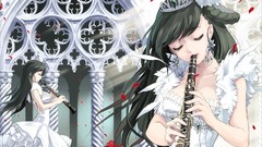 Anime girls flute white dress tiaras