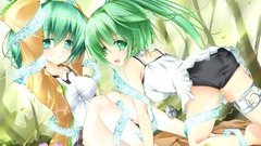 Anime girls green eyes bondage green hair skirt lift Toriya 