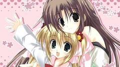 Anime girls green eyes brunettes sister princess twintails 