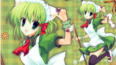 Anime girls green eyes green hair animal ears mitha thigh highs