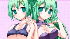Anime girls green eyes green hair kaitou tenshi twin angel 