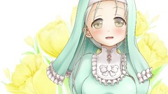 Anime girls green eyes nuns yellow flowers