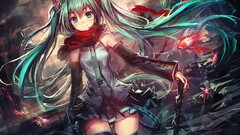 anime girls green hair long hair blue eyes _LM7_ vocaloid Anime