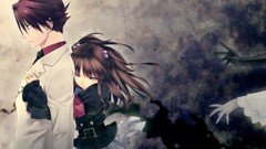 Anime girls hugging brunettes