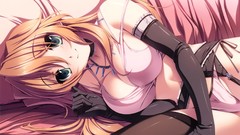 Anime girls lingerie green eyes globes brunettes cleavage 