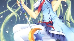 Anime girls parasol blue eyes pantyhose green hair seifuku 