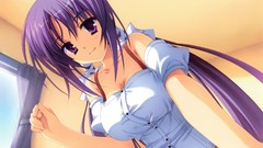 Anime girls purple hair muririn game cg cleavage video games 