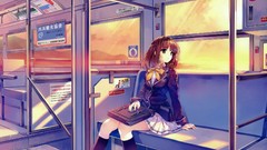 Anime girls school uniforms misaki kurehito video games trains 