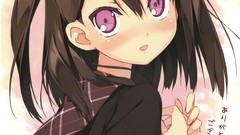 Anime girls school uniforms short hair black hair purple eyes 