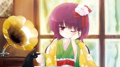 Anime girls short hair touhou purple hair hieda no akyuu hair 