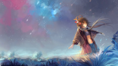 anime girls sky outdoors brunette closed eyes Anime Women belly