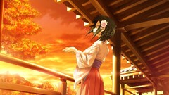 anime girls sunset kimono alone Women low-angle