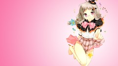 Anime glasses pink background hats Ribbons skirts long hair 