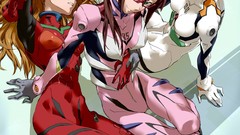 Anime glasses red eyes sitting smiling long hair anime girls 