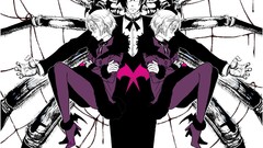 Anime glasses red eyes suit blondes boots brunettes 