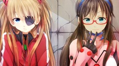 Anime glasses smiling long hair anime girls blue eyes 