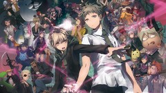 Anime glasses tie white hair red eyes chains blondes skirts 