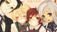 Anime glasses white hair red eyes suit blondes brunettes 