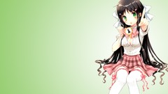 Anime green background skirts long hair anime girls green eyes 