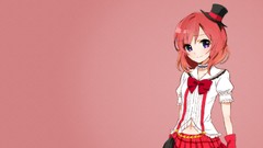 Anime hats red background gloves Ribbons anime girls short hair 