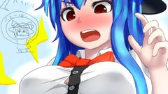 Anime hats red eyes tongue blue hair anime girls touhou 