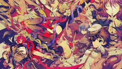 Anime hats staff red eyes Ribbons long hair anime girls blue 