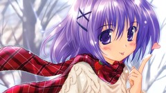 Anime Hearts scarfs blush anime girls purple hair purple eyes 