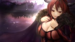 Anime horns red eyes long hair anime girls redheads cleavage 