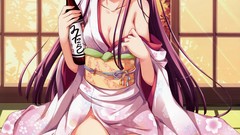Anime kimono blush long hair anime girls cleavage Sake no bra 