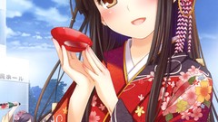Anime kimono long hair anime girls brown eyes Sake scans 